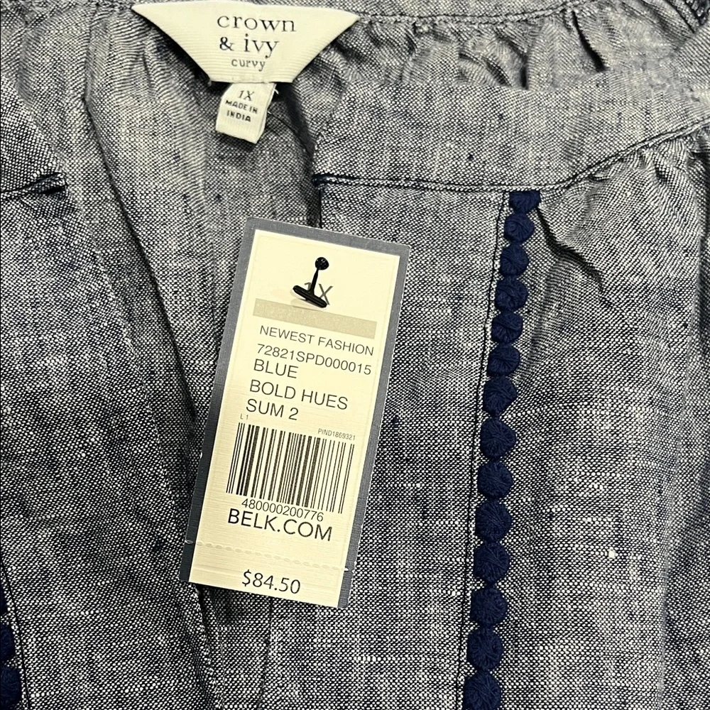 crown & ivy Chambray Tunic with Navy Lace Trim - Blue - Picture 4 of 9